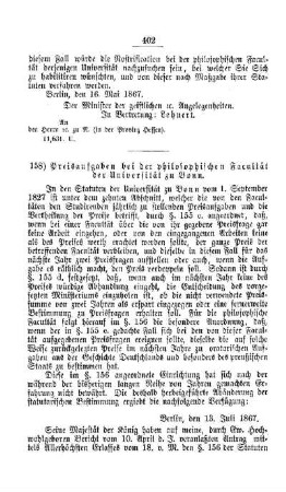 Preisaufgaben bei der philosophischen Facultät der Universität zu Bonn : [II. Akademien und Universitäten]