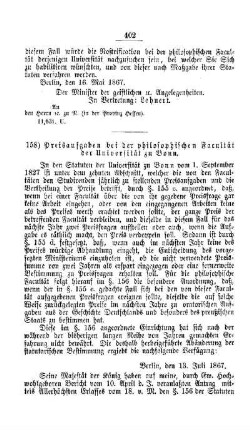 Preisaufgaben bei der philosophischen Facultät der Universität zu Bonn : [II. Akademien und Universitäten]