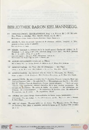 Bibliothek Baron Kielmannsegg (Nr. 177-508)