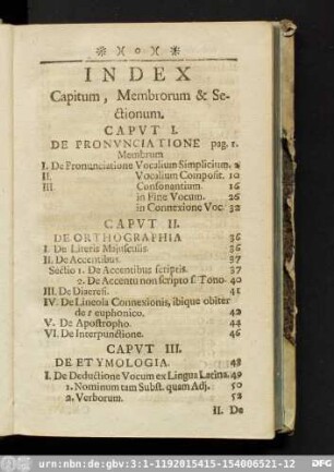 Index Capitum, Membrorum & Sectionum.