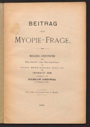 Beitrag zur Myopie-Frage