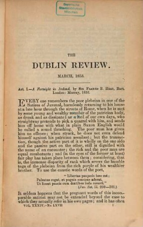 Dublin review : a quarterly and critical journal. 1853,1 = Vol. 34