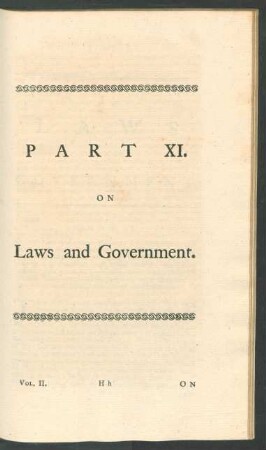 Part XI. On laws and government.