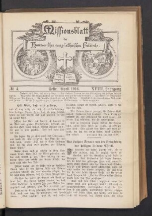 N°. 4. April 1916. XVIII. Jahrgang