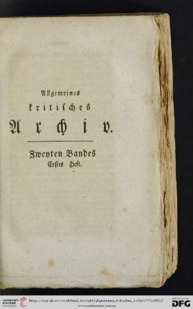 Zweyten Bandes Erstes Heft
