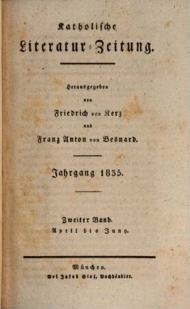 Katholische Literatur-Zeitung, 26,2. 1835 = Apr. - Juni