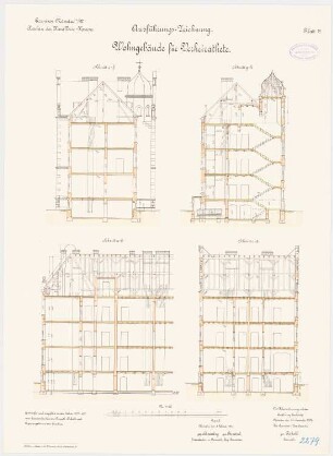 Kavalleriekaserne, Münster: Familienwohnhaus: Längsschnitt, Querschnitte 1:100
