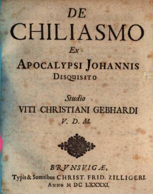 De chiliasmo ex Apocalypsi Johannis disquisitio