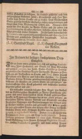 Num. 9. Im Nahmen der heiligen Hochgelobten Dreyeinigkeit.