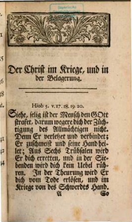 Der Christ im Kriege, und in der Belagerung