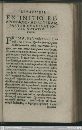 Ex Initio Responsione, Adalteram Partem Examinationis, Notationes
