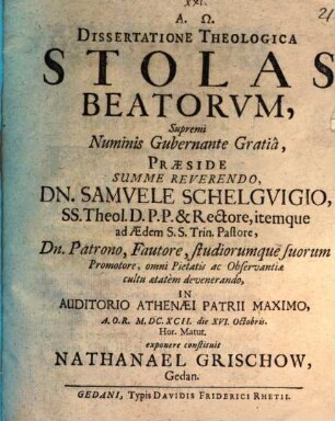 Dissertatione theologica stolas beatorum