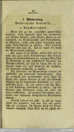 I. Abtheilung. Vorbereitende Kenntnisse