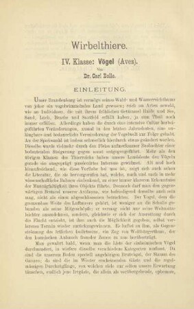 Wirbelthiere. IV. Klasse: Vögel (Aves)