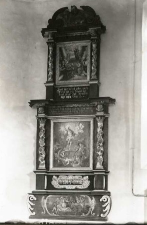 Epitaph für Andreas Nitsche : Epitaph für Andreas Nitsche. Holz, geschnitzt, bemalt (nach 1629). Bautzen, Taucherkirche