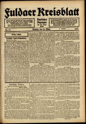 Erste Ausgabe vom Montag, den 24. März 1919.