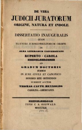 De vera judicii juratorum origine, natura et indole