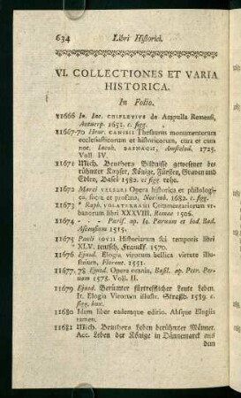 VI. Collectiones et Caria Historica