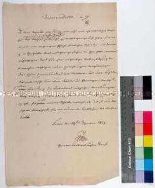 Entwurf eines Rundschreibens von Hermann von Boyen anlässlich seines Abschieds aus dem Amt als Kriegsminister an alle Behörden mit Dank für die gute Zusammenarbeit