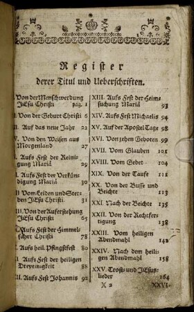 Register derer Titul und Ueberschriften.