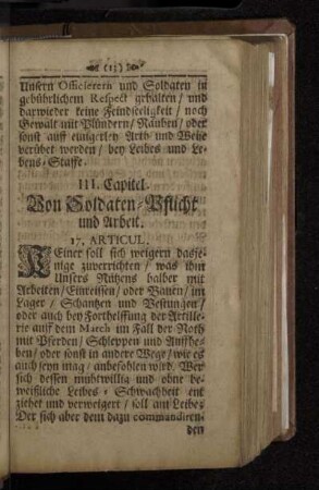 III. Capitel. Von Soldaten-Pflicht und Arbeit.