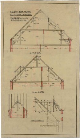 Billing, Hermann; Karlsruhe, Eisenlohrstr. / Bunsenstr. 22; Haus Muser - Dachbinder (Schnitte)