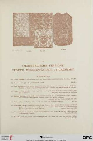 Orientalische Teppiche, Stoffe, Messgewänder, Stickereien (Nr. 603-676)