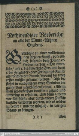 Nothwendiger Vorbericht an alle der Wund-Artzney Ergebene