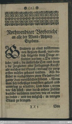 Nothwendiger Vorbericht an alle der Wund-Artzney Ergebene
