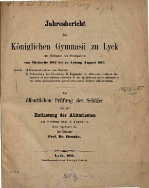 Jahresbericht des Königlichen Gymnasiums zu Lyck : für das Schuljahr ..., 1872/73