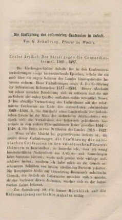 291-340 Die Einführung der reformirten Confession in Anhalt : erster Artikel