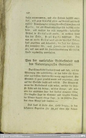Von der natürlichen Beschaffenheit und den Naturerzeugnissen Grönlands