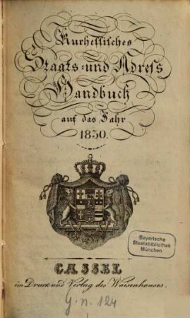Kurhessisches Staats- und Addreß-Handbuch : auf das Jahr ... 1830