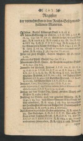 Register der vornehmsten in den Reichs-Gesetzen enthaltenen Materien
