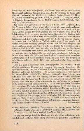 114-116 [Rezension] Thielicke, Helmut, Christliche Verantwortung im Atomzeitalter