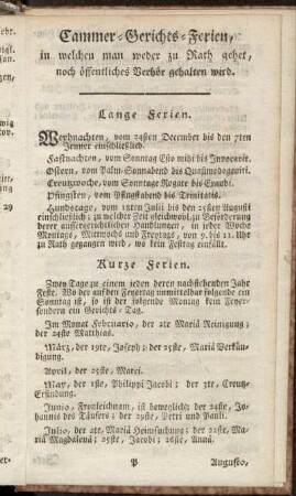 Cammer-Gerichts-Ferien,[...]
