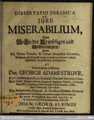 Dissertatio juridica: De jure miserabilium