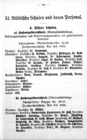 XI. Städtische Schulen und deren Personal