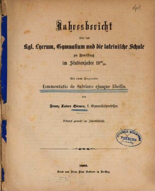 Commentatio de Salviano eiusque libellis