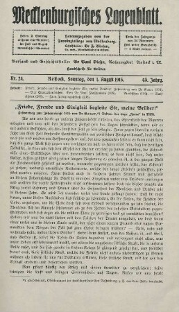 Nr. 24. Rostock, Sonntag, den 1. August 1915.