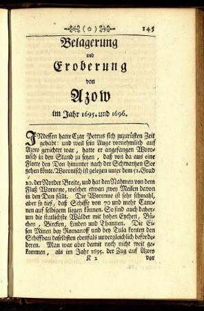 Belagerung und Eroberung von Azow im Jahr 1695. und 1696.