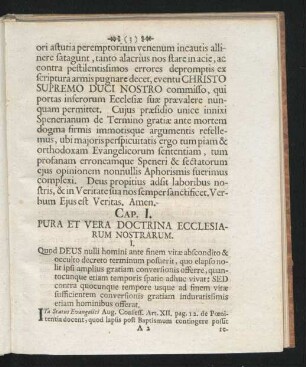 Cap. I. Pura Et Vera Doctrina Ecclesiarum Nostrarum.