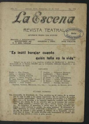"Es inútil barajar cuando quién talla es la vida" : sainete en 1 acto y 3 cuadros