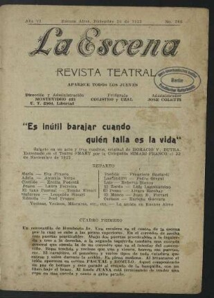 "Es inútil barajar cuando quién talla es la vida" : sainete en 1 acto y 3 cuadros