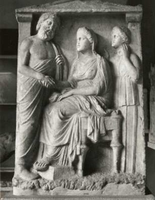 Abschied eines Mannes von Frau und Kind : Abschied eines Mannes von Frau und Kind. Grabrelief. Athen: Nationalmuseum