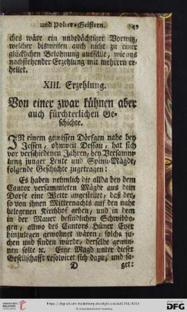 XIII. Erzehlung: Von einer zwar kühnen aber auch fürchterlichen Geschichte