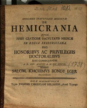 Specimen Inavgvrale Medicvm De Hemicrania