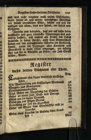 Register dieses dritten Buechleins oder Theils