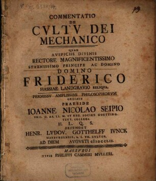 Commentatio de cultu Dei mechanico
