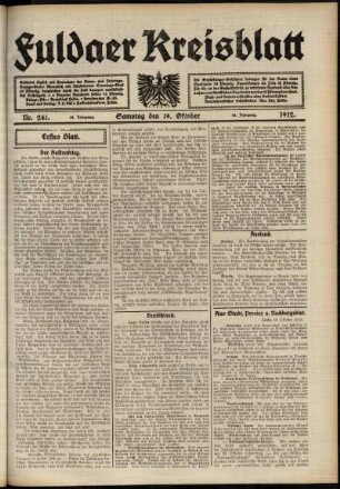Erste Ausgabe vom Samstag, den 19. Oktober 1912.